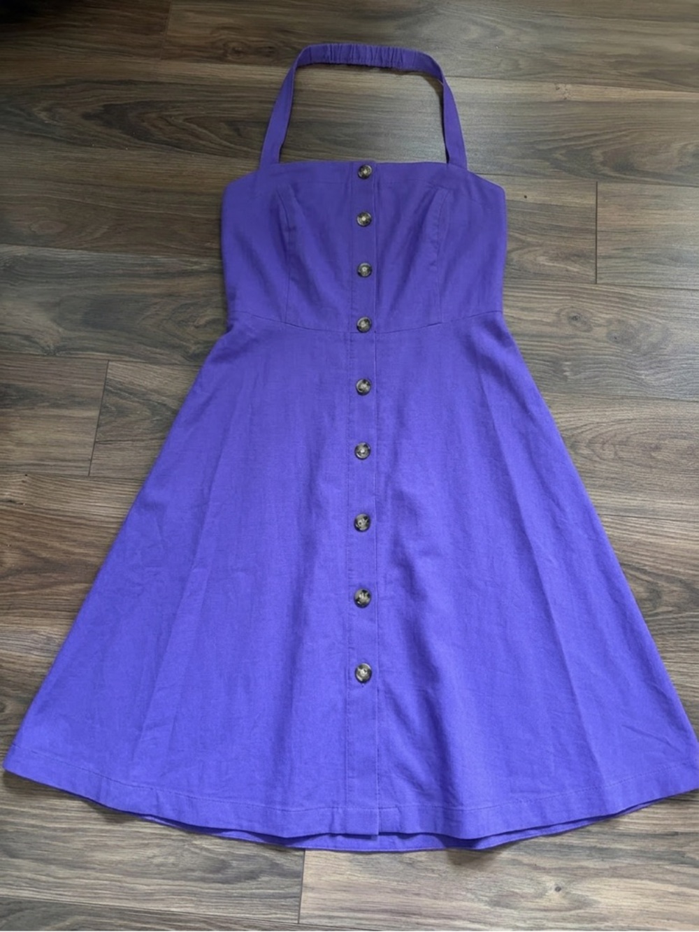 Women's Purple Halter Button-Front A-Line Dress